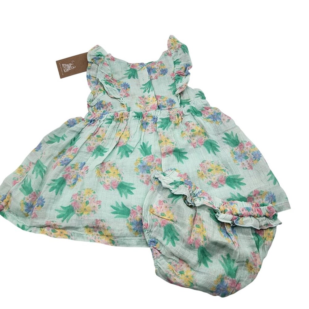 ANGEL DEAR Baby 12-18M Ruffle Sundress & Bloomers/Diaper Cover Pineapples Green - Picture 2 of 6